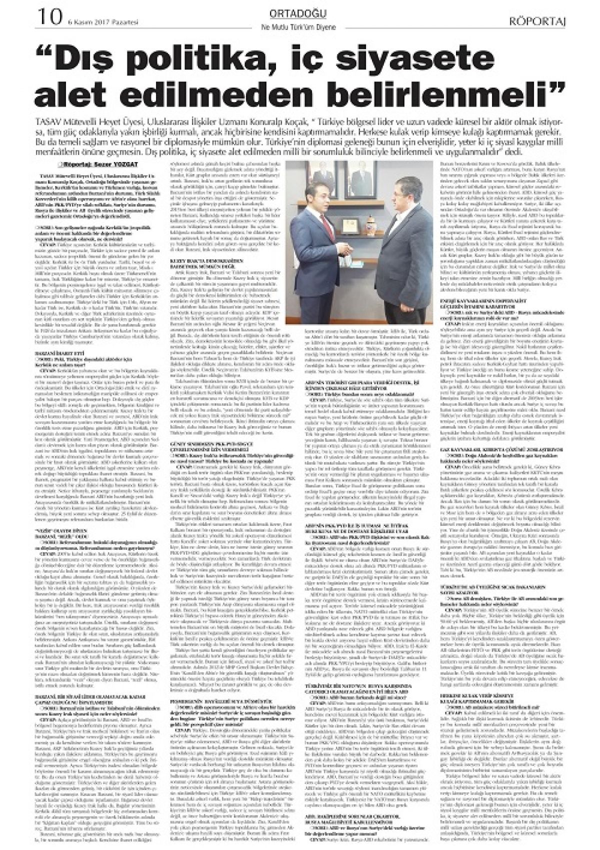 Mütevelli Heyet Üyemiz Konur Alp Koçak&#039;ın Ortadoğu Gazetesi&#039;nde Yayınlanan Röportajı