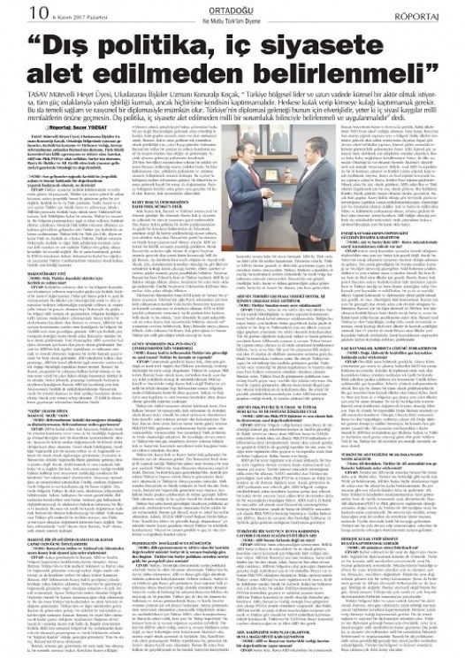 Mütevelli Heyet Üyemiz Konur Alp Koçak&#039;ın Ortadoğu Gazetesi&#039;nde Yayınlanan Röportajı